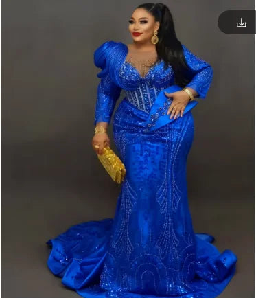 Red Long Sleeves Mermaid Evening Dresses Black Girls Crystals Beaded Aso Ebi African Wedding Reception Party Gowns Customized