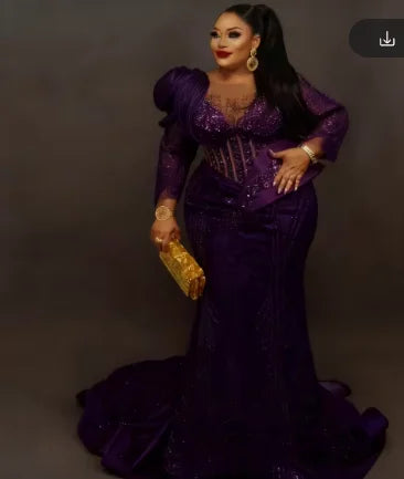 Red Long Sleeves Mermaid Evening Dresses Black Girls Crystals Beaded Aso Ebi African Wedding Reception Party Gowns Customized