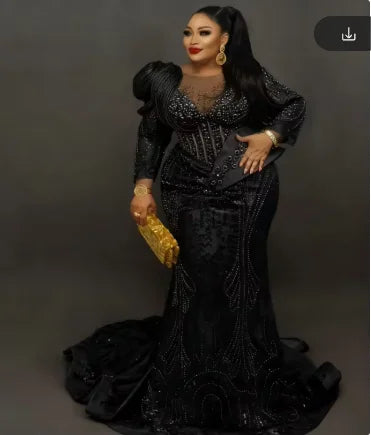 Red Long Sleeves Mermaid Evening Dresses Black Girls Crystals Beaded Aso Ebi African Wedding Reception Party Gowns Customized