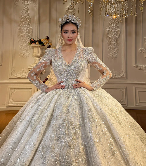 Amanda Novias 2026 Customized NS5068 Full Beading V-neckline Wedding Dress