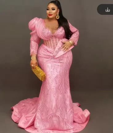 Red Long Sleeves Mermaid Evening Dresses Black Girls Crystals Beaded Aso Ebi African Wedding Reception Party Gowns Customized