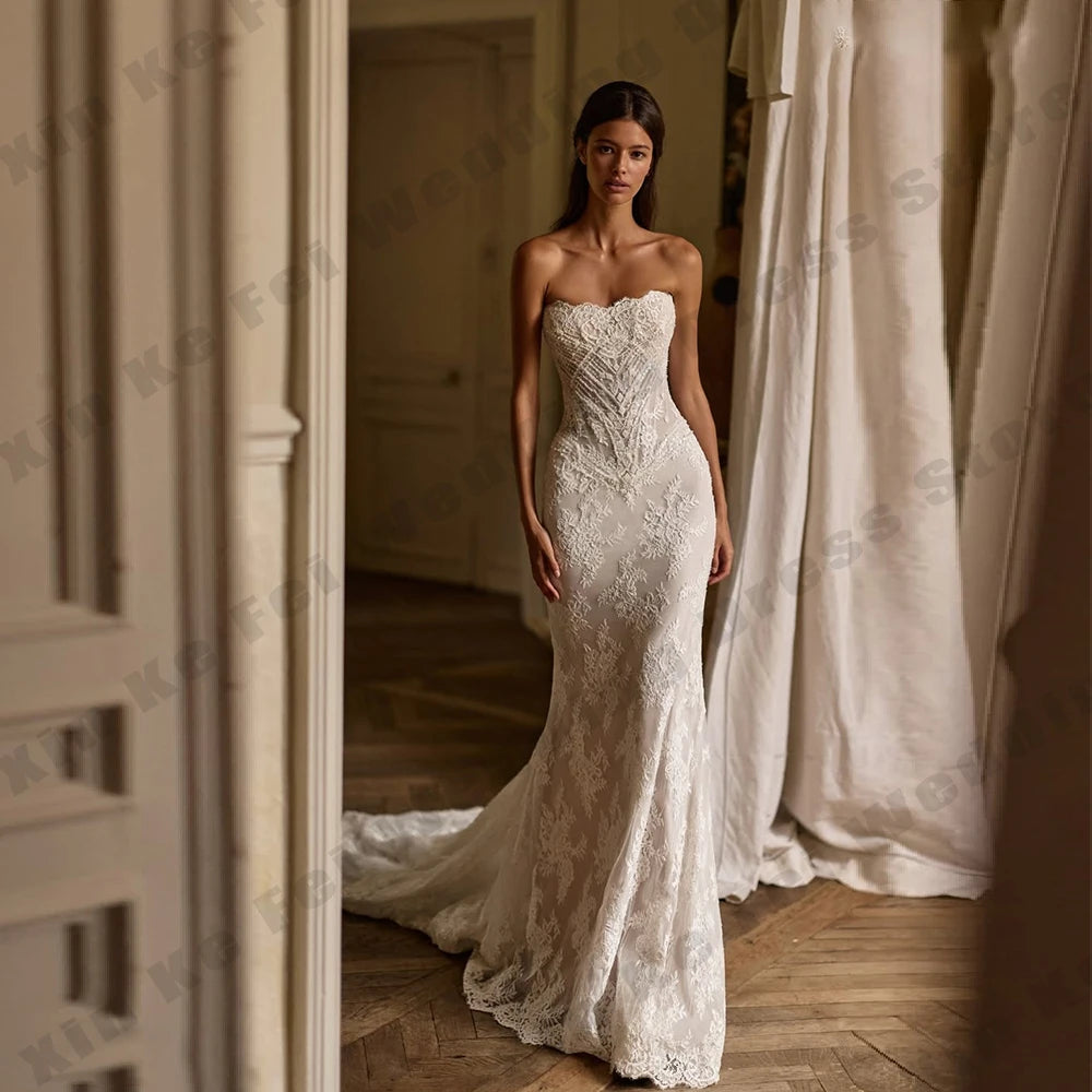 Gorgeous Women's Wedding Dress Elegant Detachable Sleeves Princess Mermaid Bridal Gowns Formal Party vestido de novia Customized