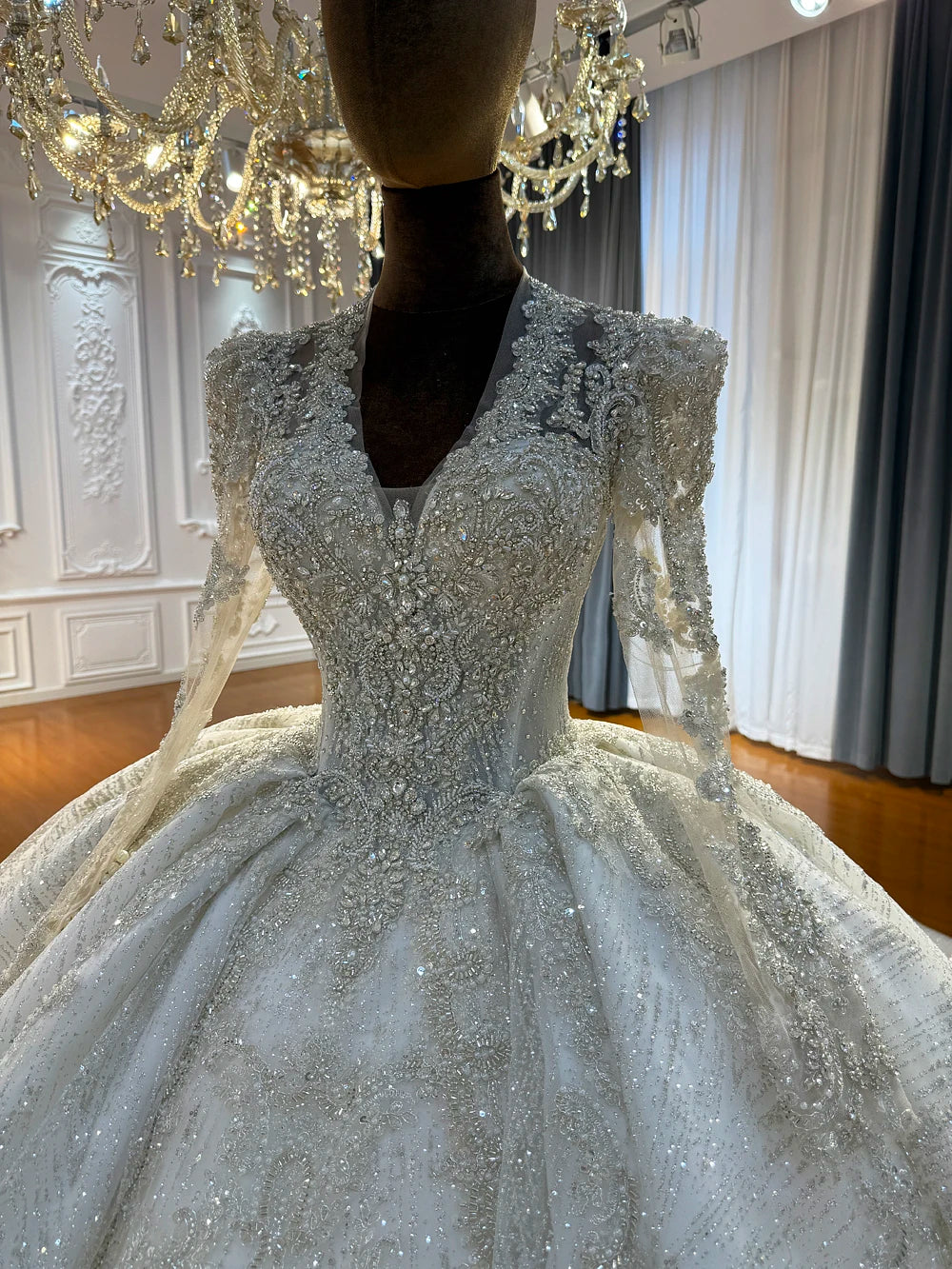 Amanda Novias 2026 Customized NS5068 Full Beading V-neckline Wedding Dress