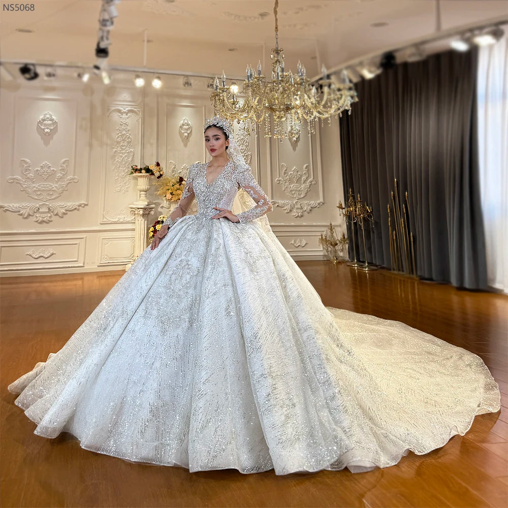 Amanda Novias 2026 Customized NS5068 Full Beading V-neckline Wedding Dress