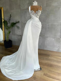 Mermaid Wedding Dresses with Detachable Train Pearls Applique Beaded Bridal Gowns High Neck Robes De Mariee Vestidos Customized